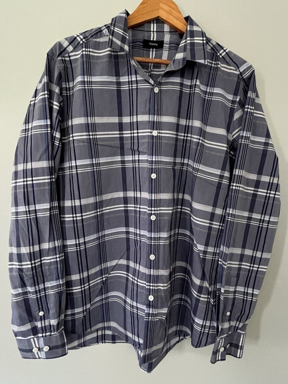 Theory Zack PS Rylstone Button Down Shirt — Men's XL — Blue Plaid